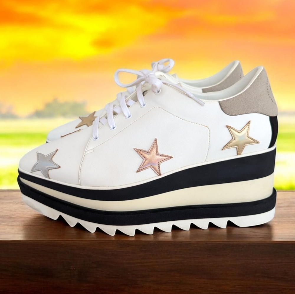 Stella McCartney White Black Cream Platform Sneakers - Picture 2 of 16